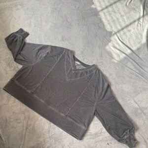 Free People Gray V-Neck Top